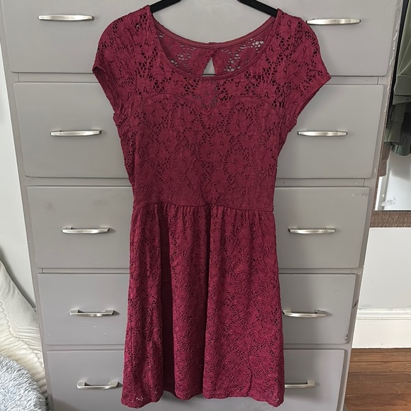 wet seal red lace dress Wet Seal Women's Orange Floral Lace Overlay Dress Cap Sleeve Keyhole Back  Medium